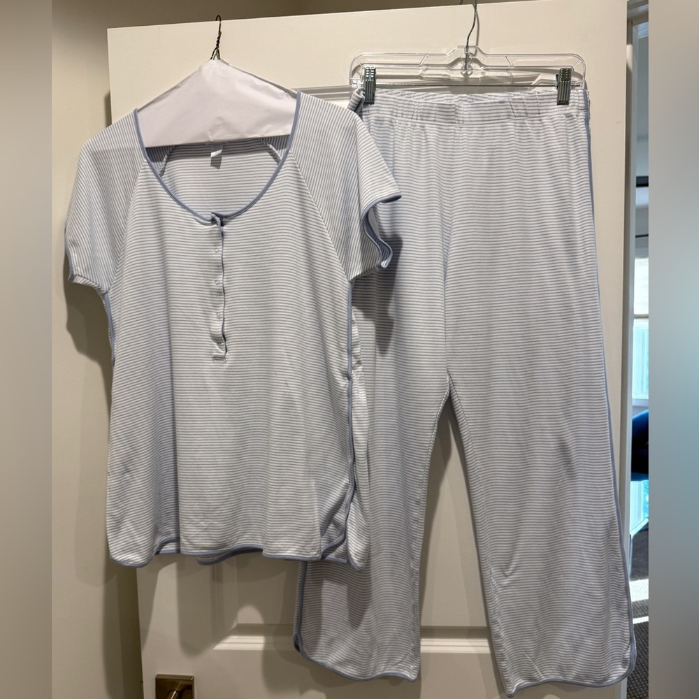 Lake Pajamas Pima Maternity Short-Long Set in French Blue Size: L